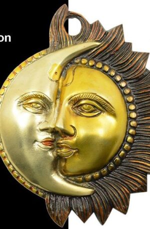 Wall Hanging Sun Moon Half Face Metal Brass Decorative